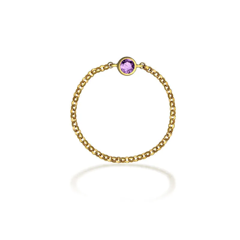 18k Gold June Birthstone Light Amethyst Chain Ring