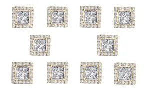 18k Yellow Gold Plated 6mm 2Ct Square Cut White Sapphire Set of Five Halo Stud Earrings