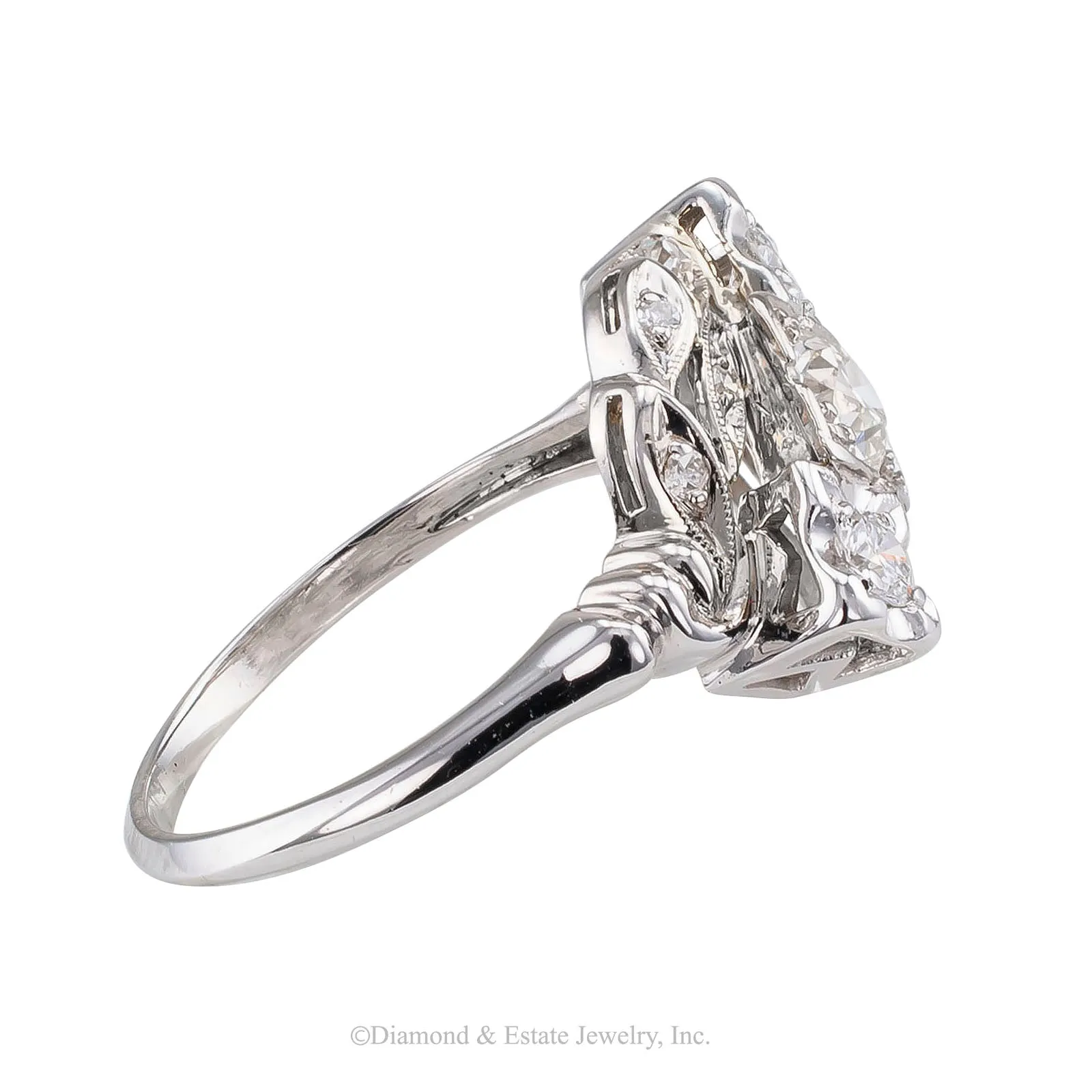 1950s Three Stone Diamond White Gold Engagement Ring