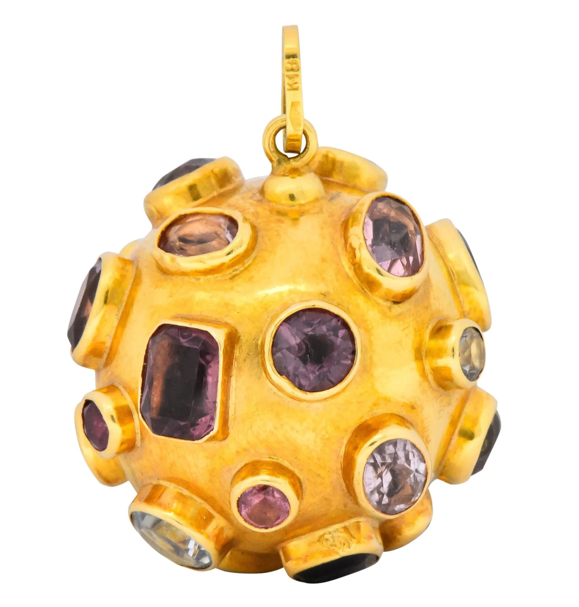 1970's Large Sapphire Topaz Multi Gemstone 18 Karat Gold Sputnik Pendant