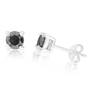 2 Carat Black Diamonds Stud Earrings set in Sterling Silver