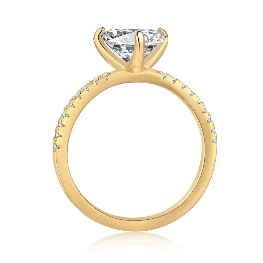 2 Carat Trillion Cut Pave Engagement Ring - Gold