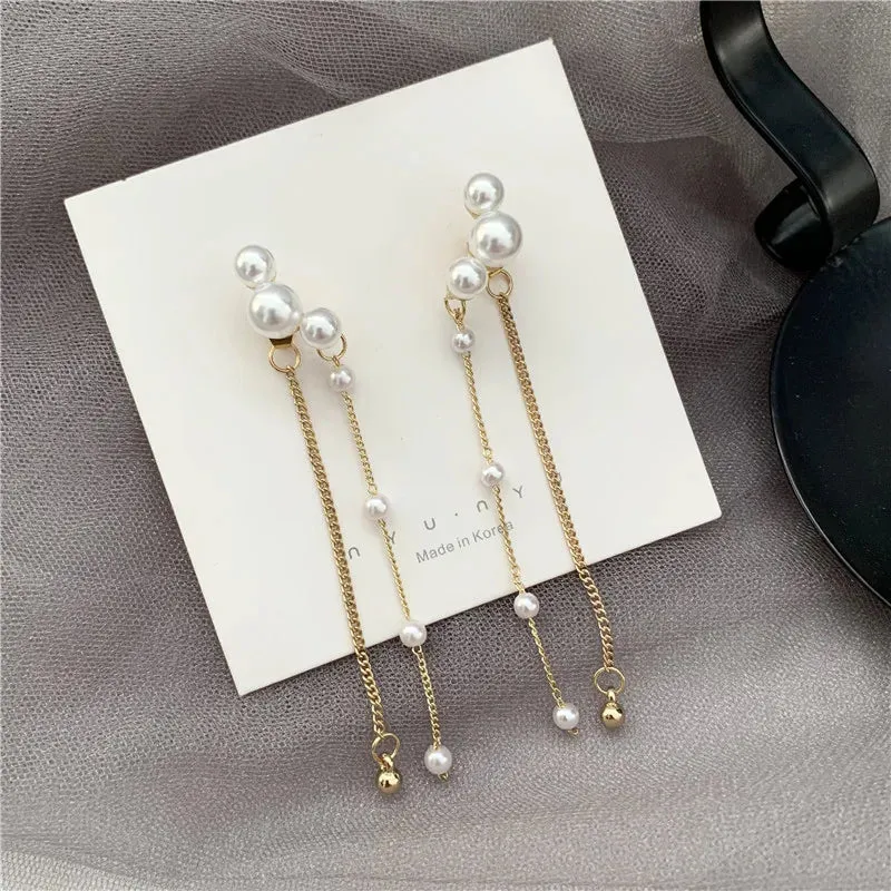 2023 New Elegant Metal Heart-Shaped Back Hanging Pearl Earrings Korean Fashion Jewelry For Woman Girls Accessories Wholesale