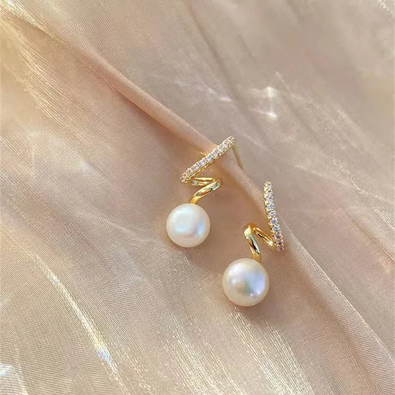 2023 New Elegant Metal Heart-Shaped Back Hanging Pearl Earrings Korean Fashion Jewelry For Woman Girls Accessories Wholesale