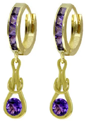 2.15 Carat 14K Solid White Gold Huggie Earrings Dangling Amethyst