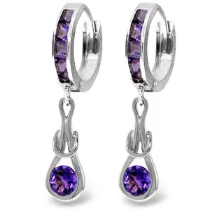 2.15 Carat 14K Solid White Gold Huggie Earrings Dangling Amethyst