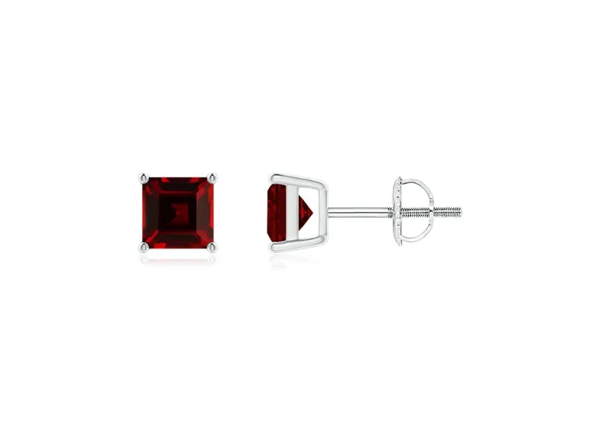 24k White Gold Plated 2 Cttw Garnet Square Stud Earrings