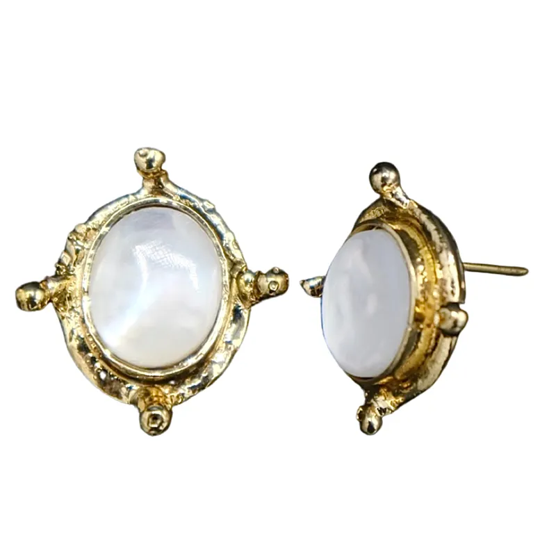 355-MOP-G | MOTHER OF PEARL OVAL FRAMED POST EARRING