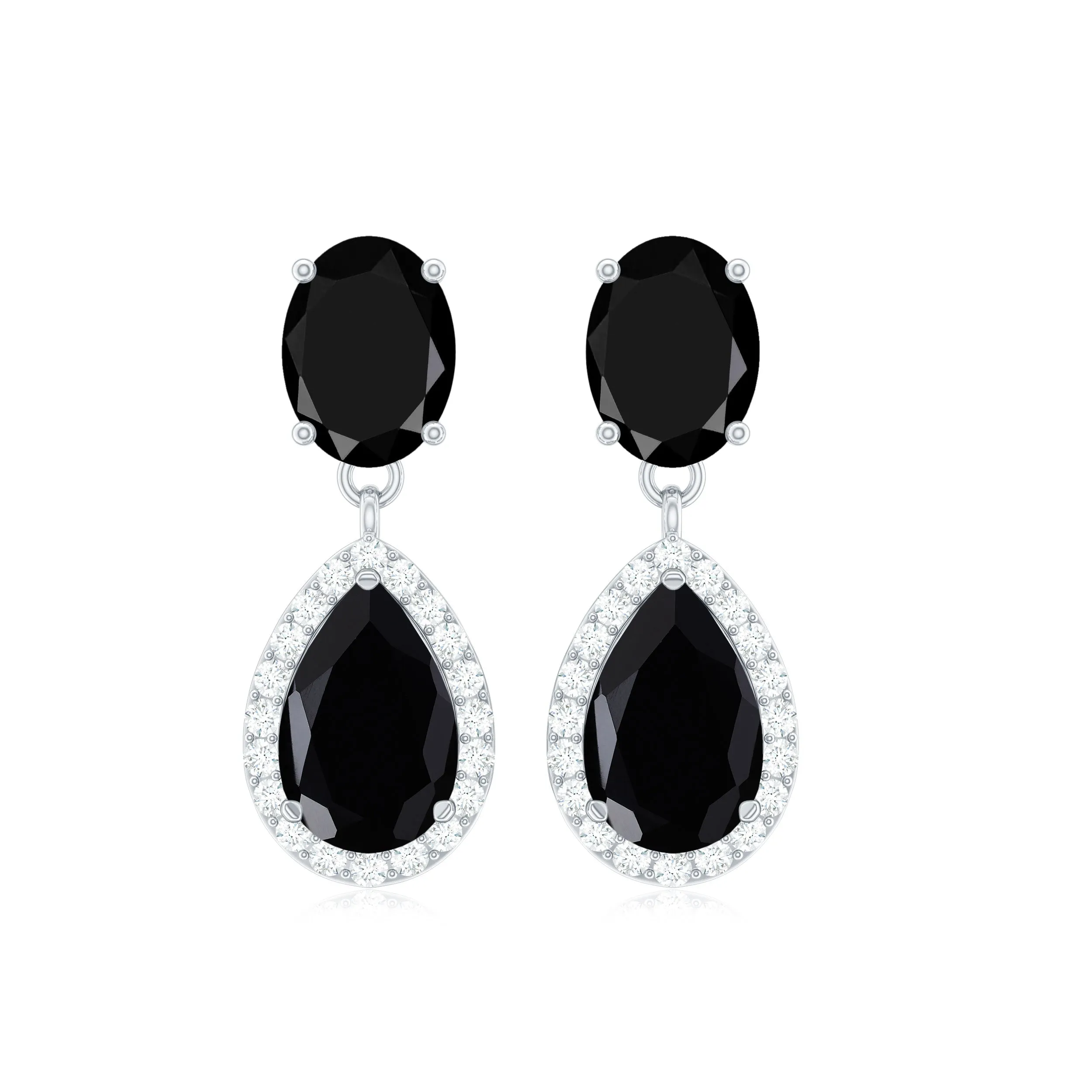 3.75 CT Black Onyx and Diamond Dangle Drop Earrings