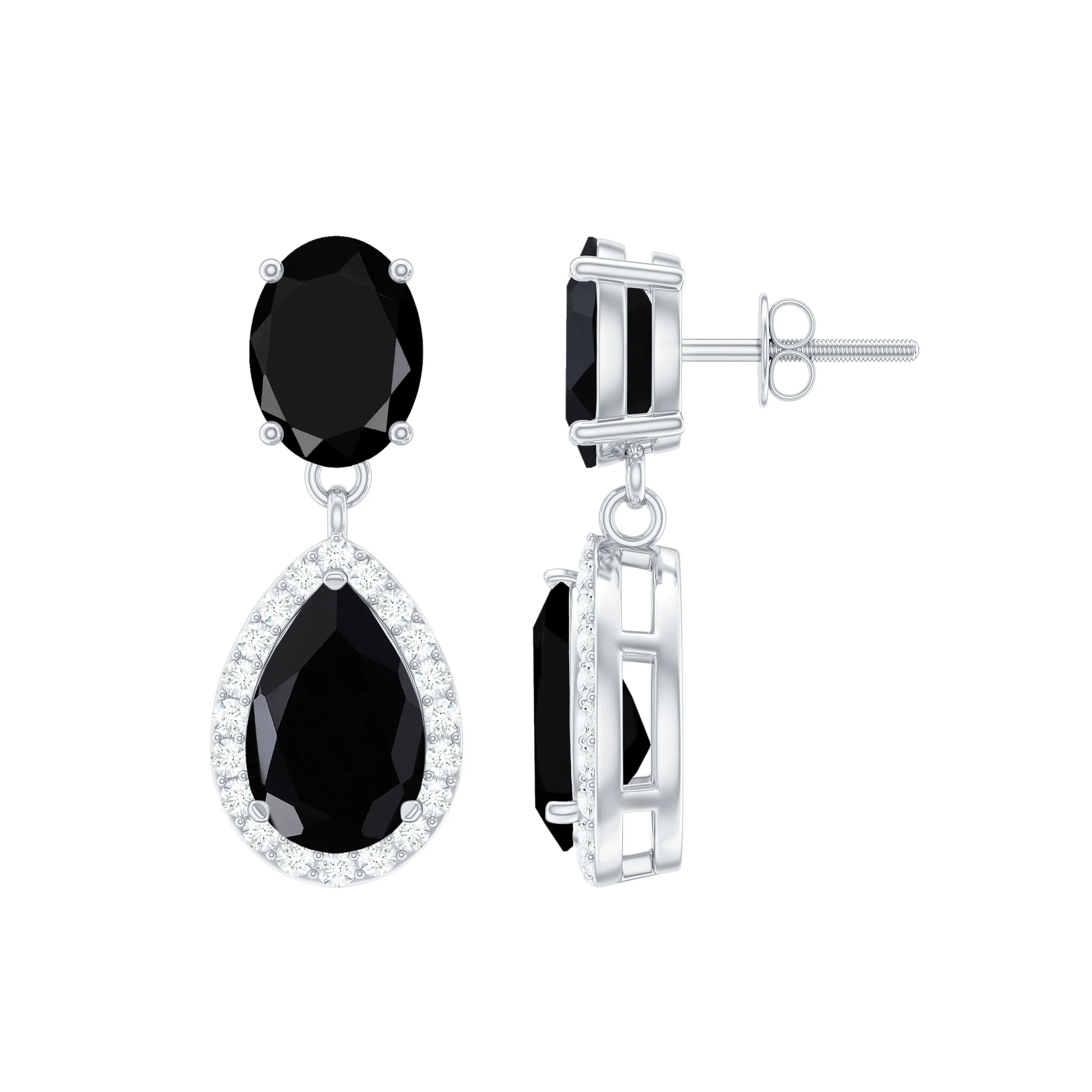 3.75 CT Black Onyx and Diamond Dangle Drop Earrings