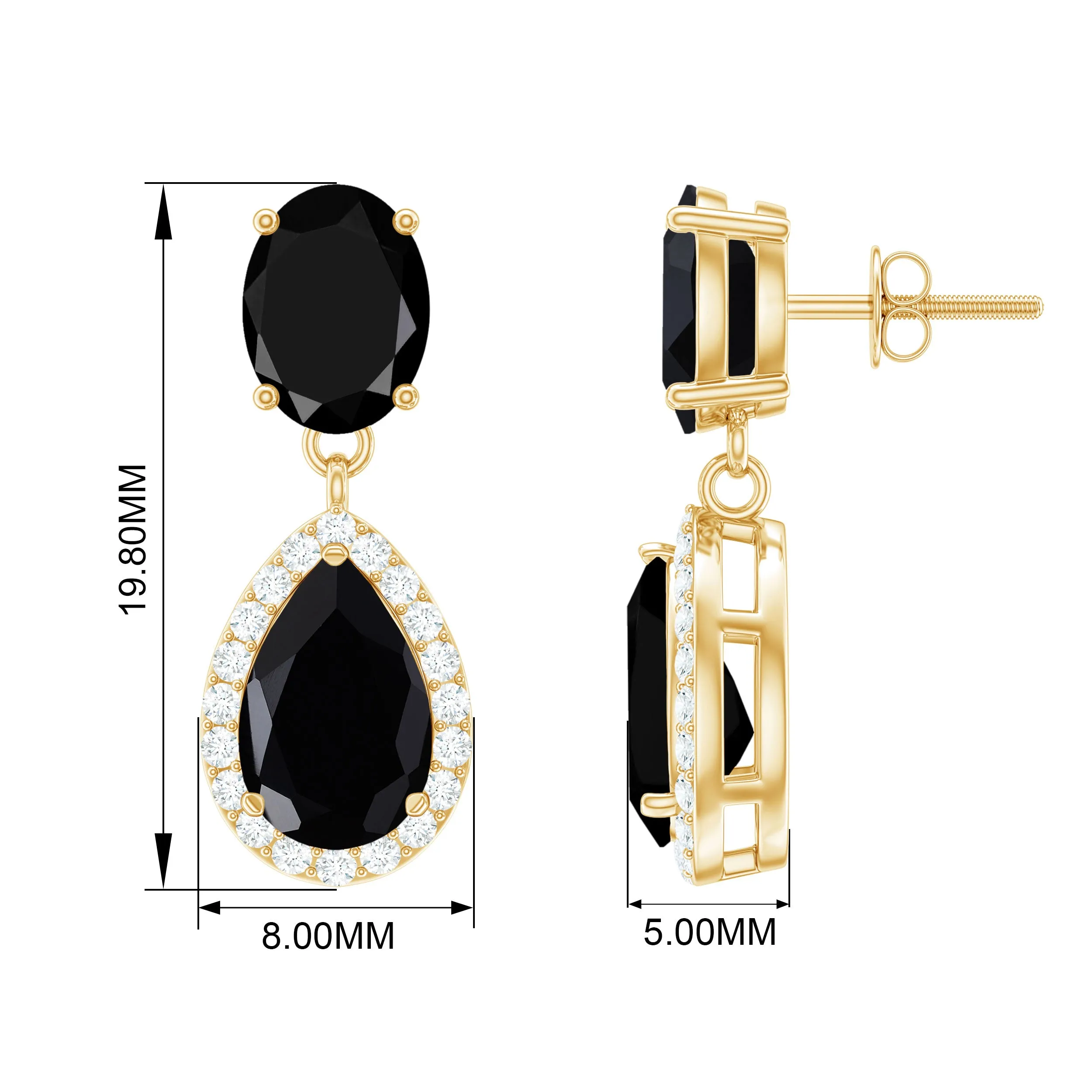 3.75 CT Black Onyx and Diamond Dangle Drop Earrings