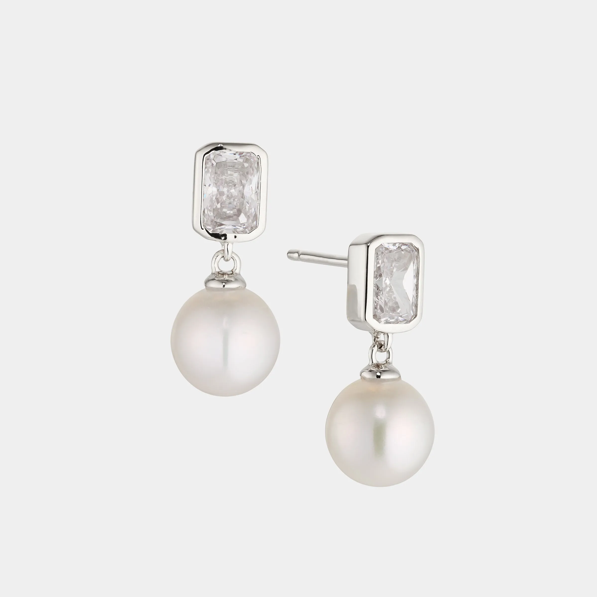 8MM GENUINE FRESHWATER PEARL AND CZ DROP EARRINGS