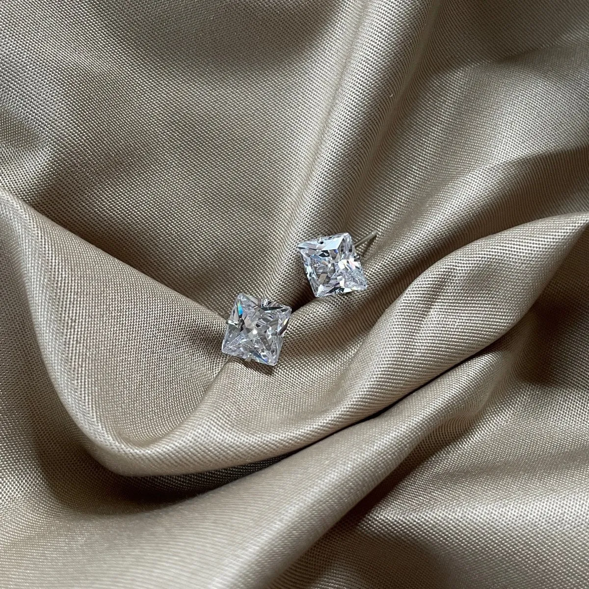 8mm Square Solitaire Princess Cut Stud Earrings