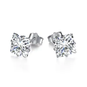 8mm Square Solitaire Princess Cut Stud Earrings