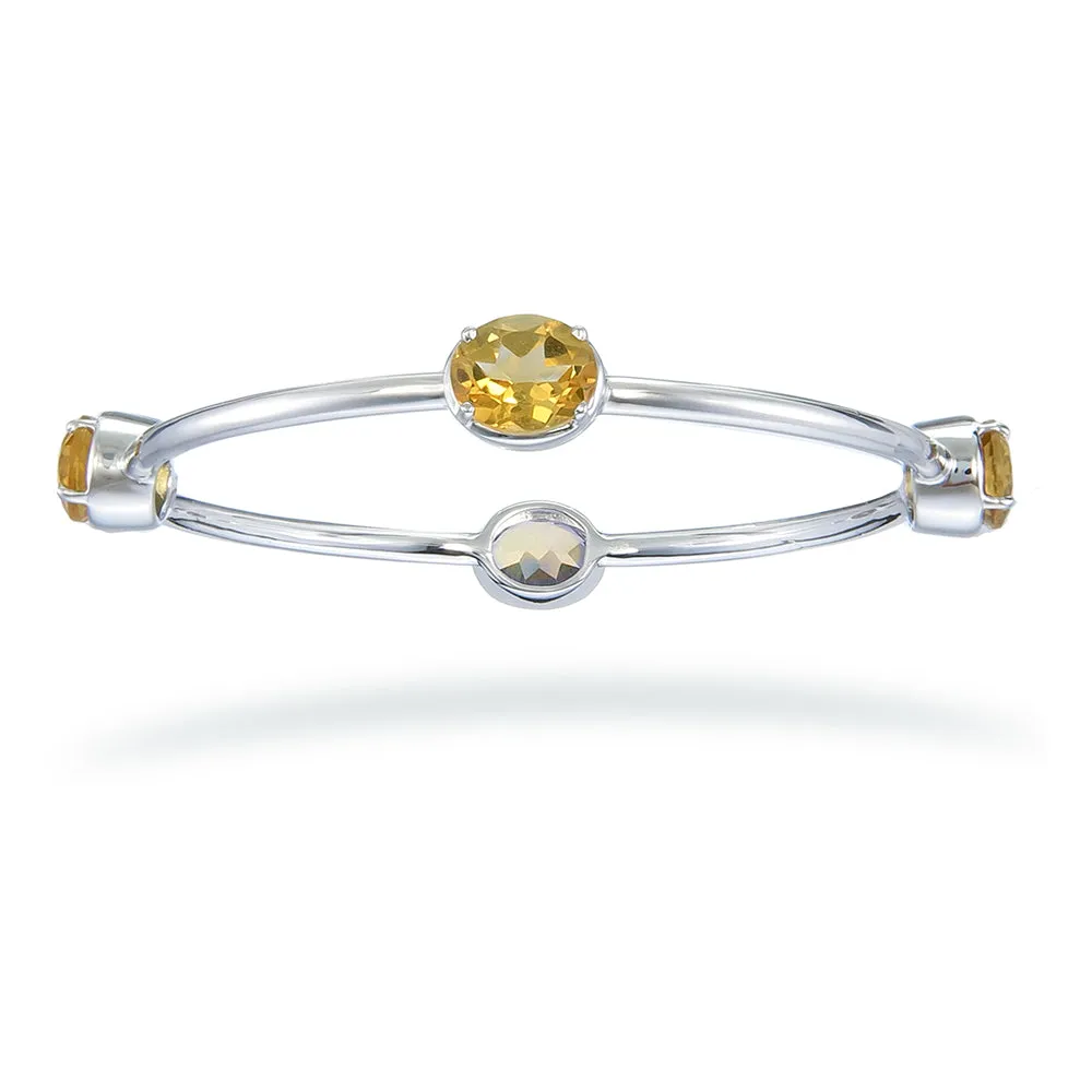 9.50 cttw Citrine Bangle Bracelet Brass With Rhodium Plating 11x9 MM Oval