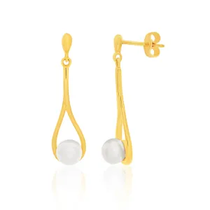 9ct Dazzling Yellow Gold Pearl Drop Earrings