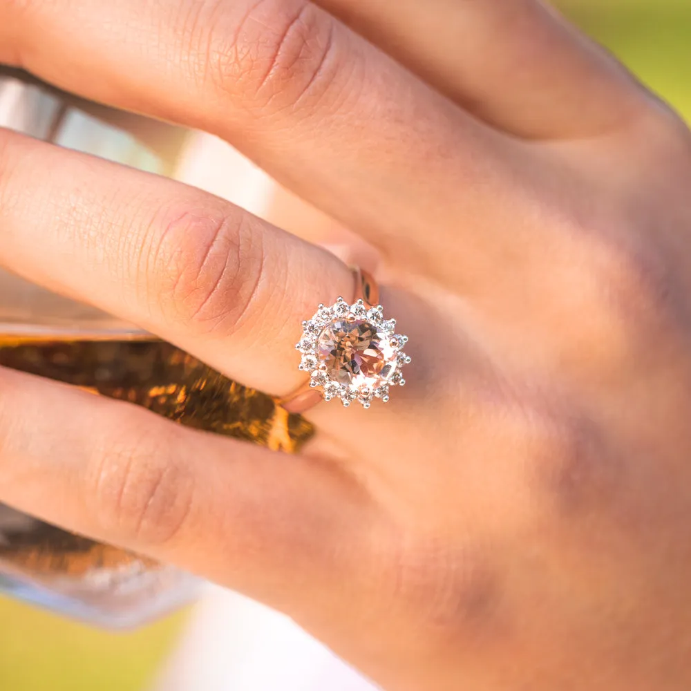 9ct Rose Gold 2.30 Carat Morganite and 1/2 Carat Diamond Ring