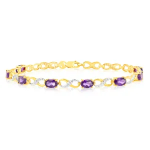 9ct Yellow Gold Natural Amethyst & Diamond Infinity Bracelet