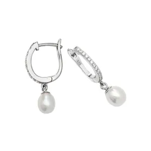 Acotis Silver Clip-On Earrings Zirconia & Pearl Rhodium G51179