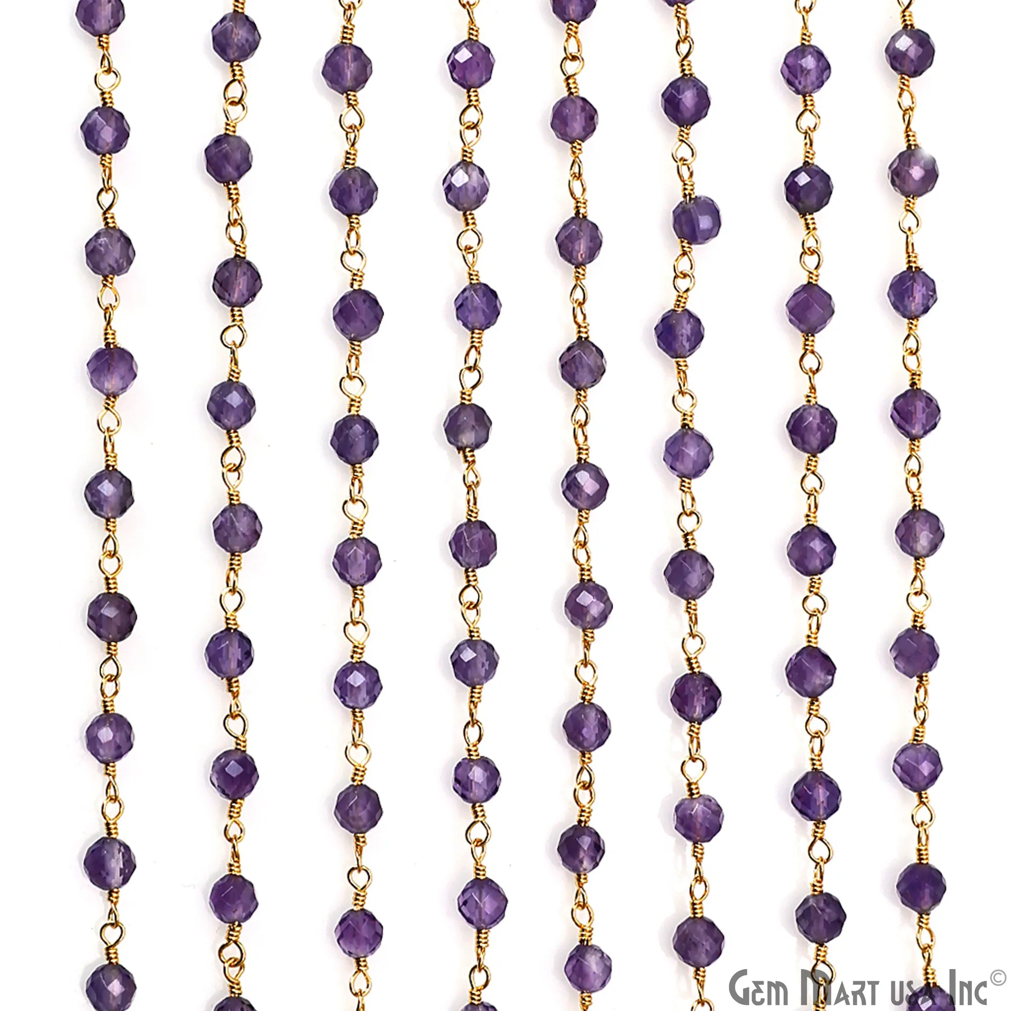 Amethyst 4mm Gold Plated Beaded Wire Wrapped Rosary Chain