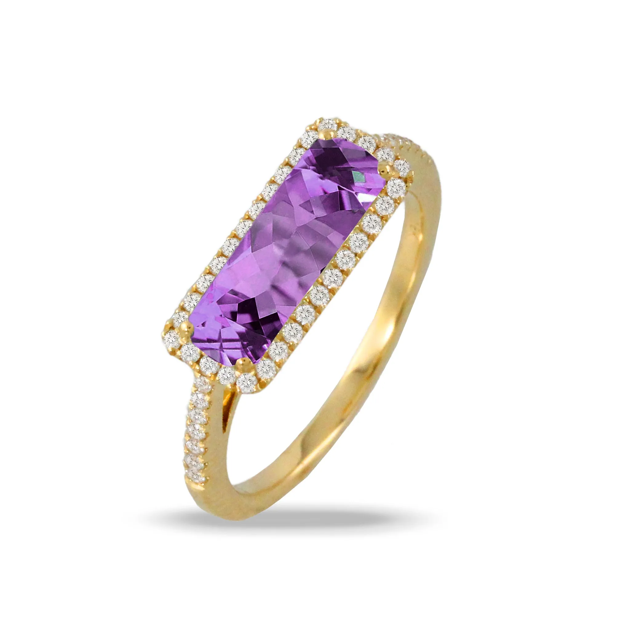 Amethyst & Diamond East-West 18K Yellow Gold Ring