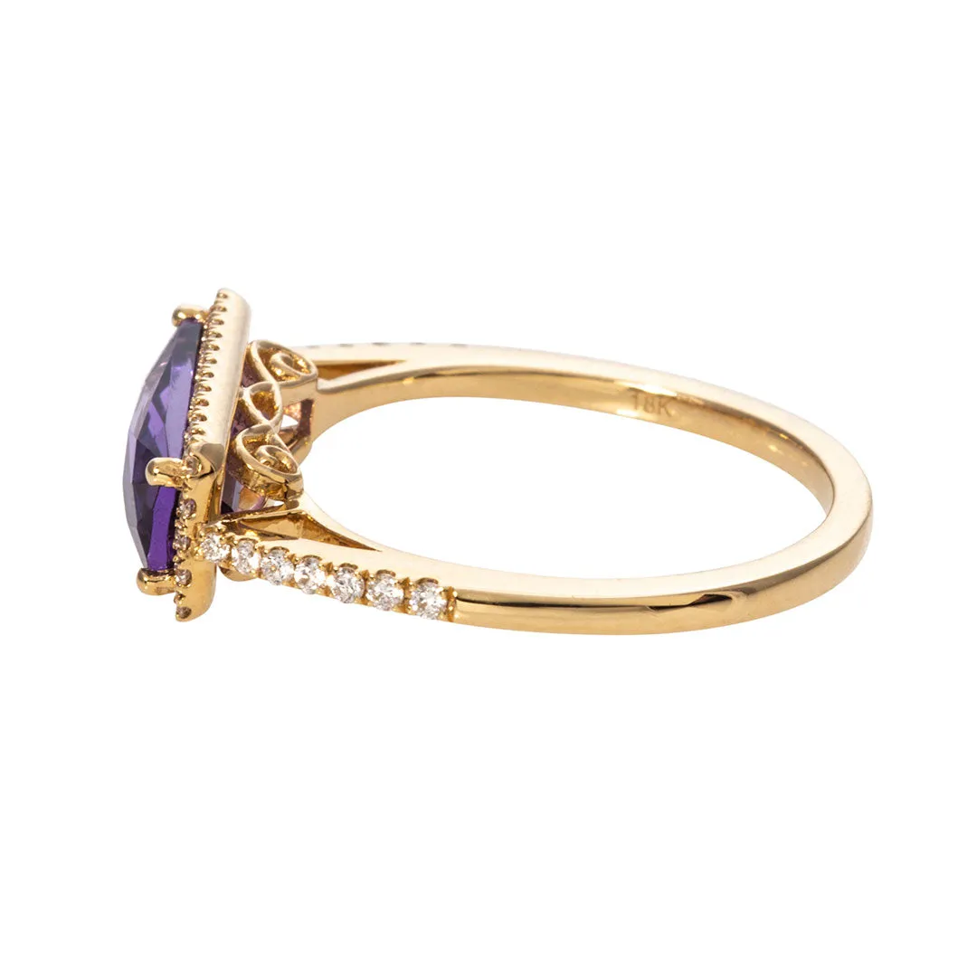 Amethyst & Diamond East-West 18K Yellow Gold Ring