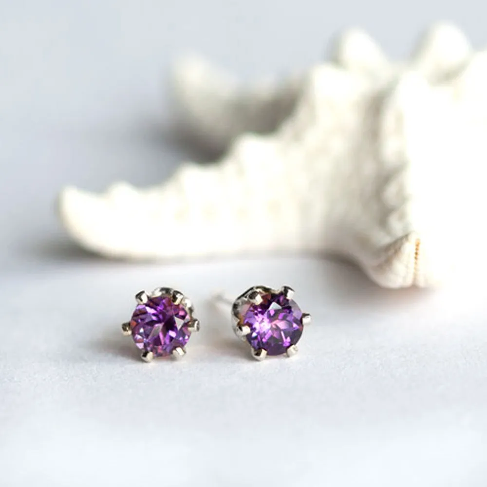 Amethyst and Sterling Silver Post Earrings