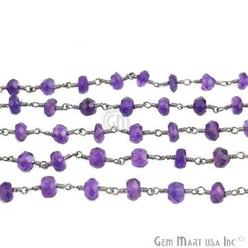 Amethyst Beads Oxidized Wire Wrapped Rosary Chain