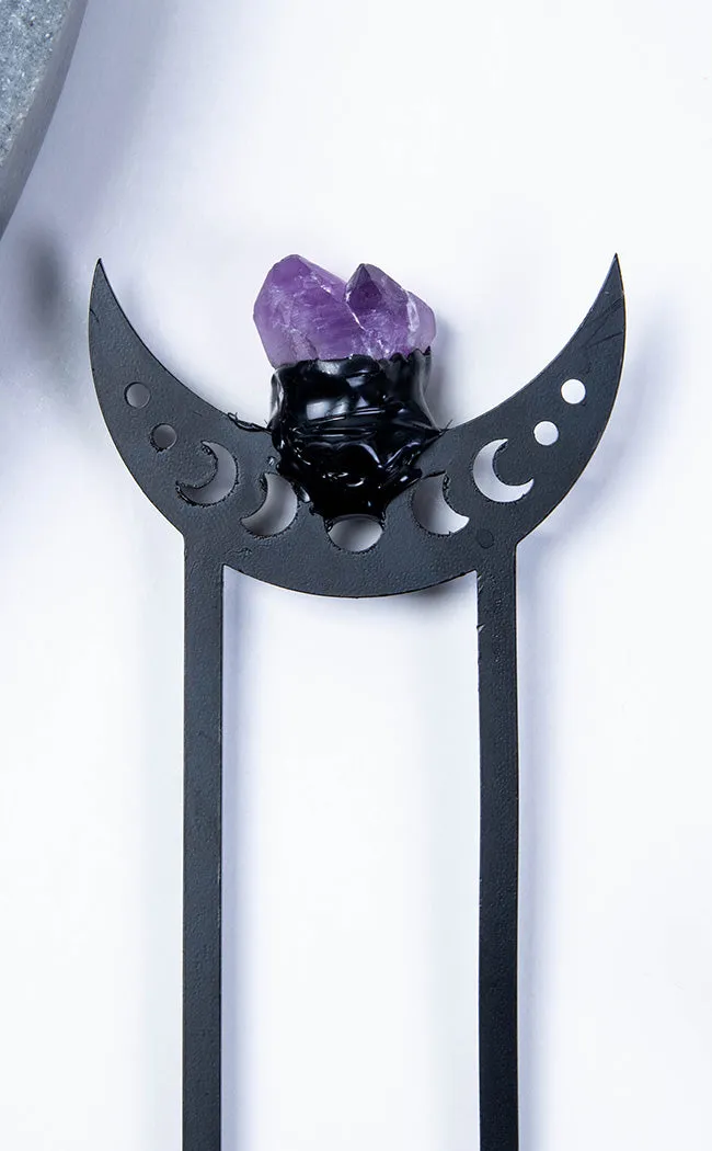 Amethyst Crescent Hair Stick