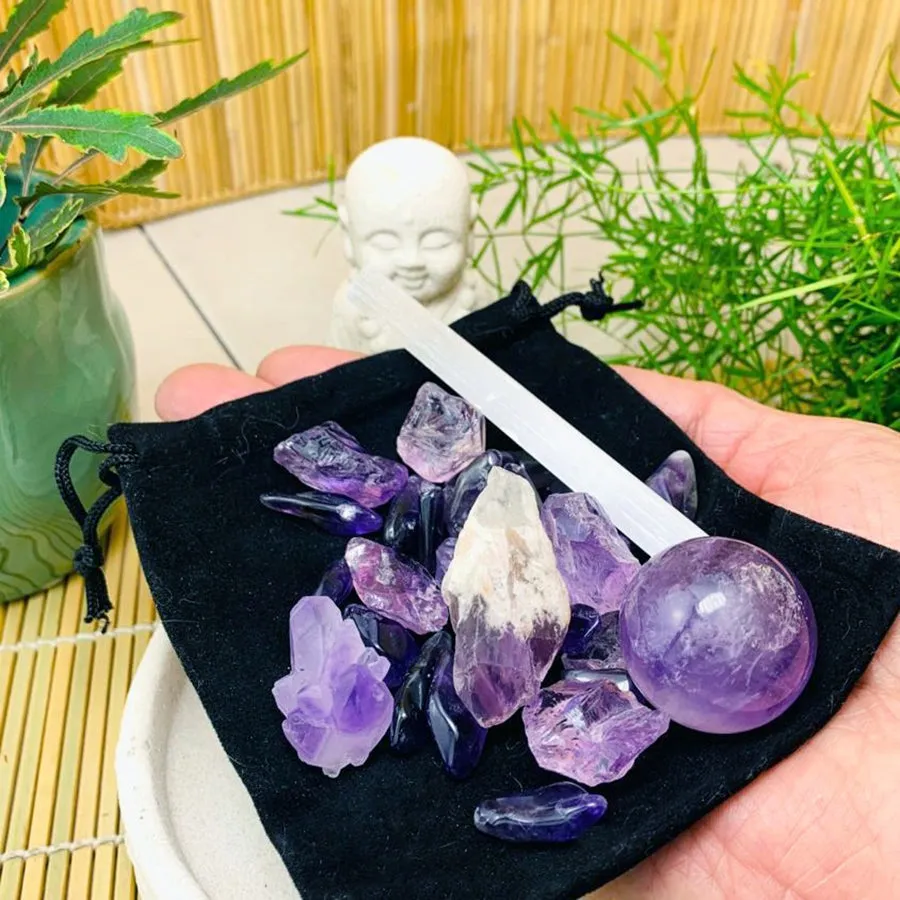 Amethyst Crystal Serenity Pouch Set