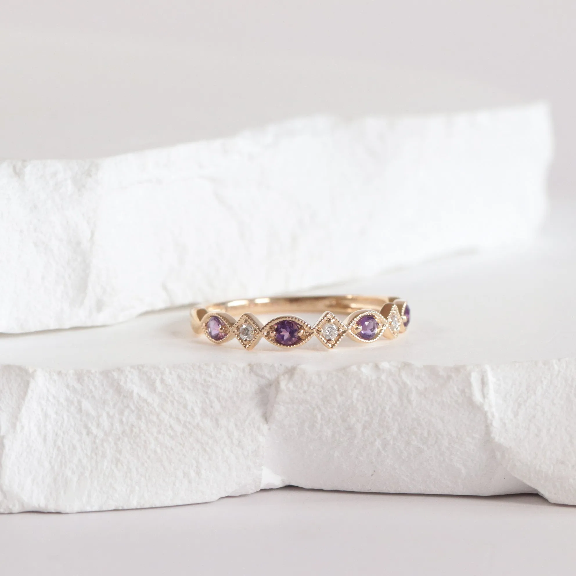 Amethyst   Diamond Stackable Band - Multiple Options