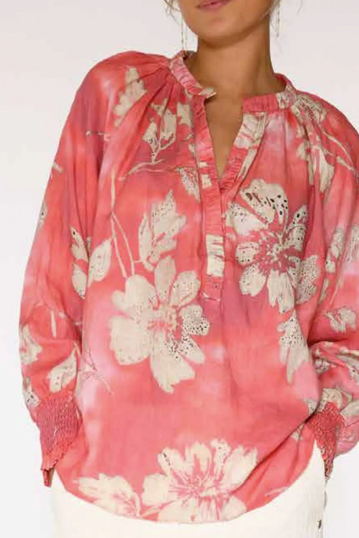 Annsofie shirt 52644 | Coral W. Beige Flower Print | Skjorte fra Gustav