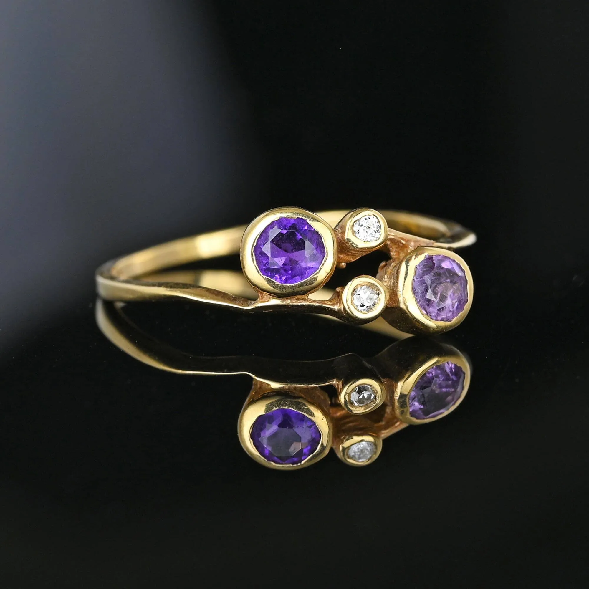 Antique 14K Gold Diamond Amethyst Toi et Moi Ring