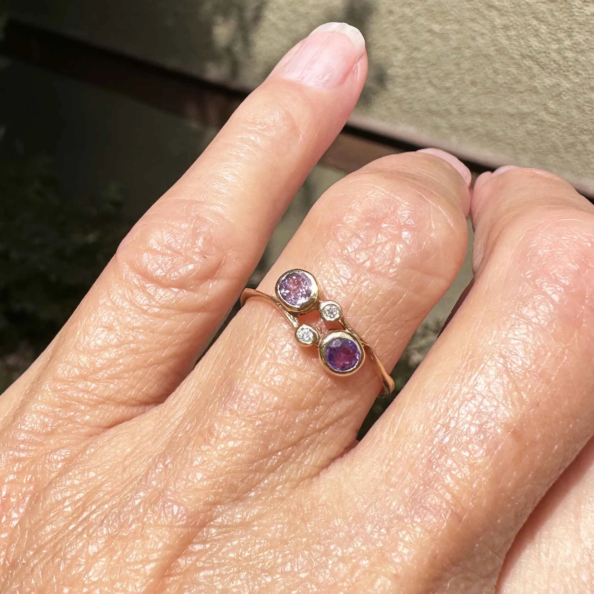 Antique 14K Gold Diamond Amethyst Toi et Moi Ring