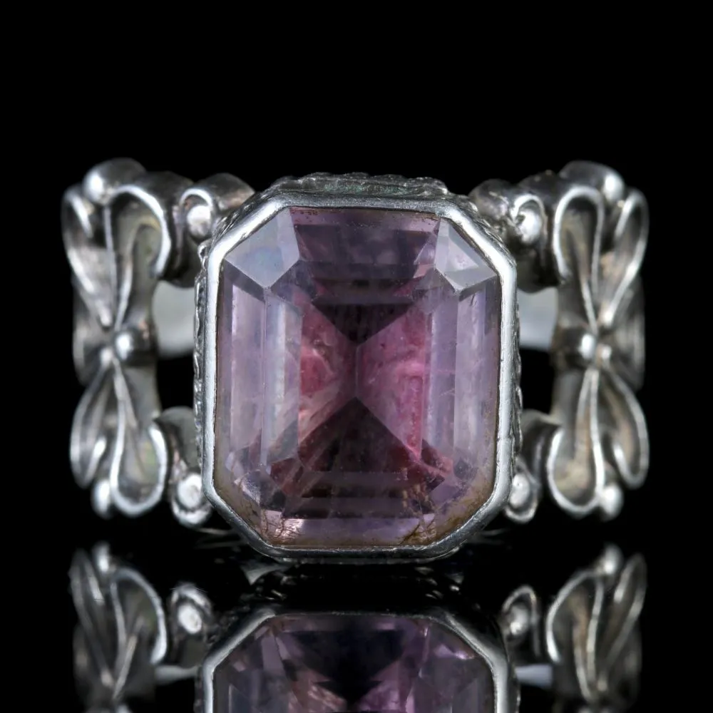 Antique Georgian Large Amethyst Silver Bishops Ring Circa 1800