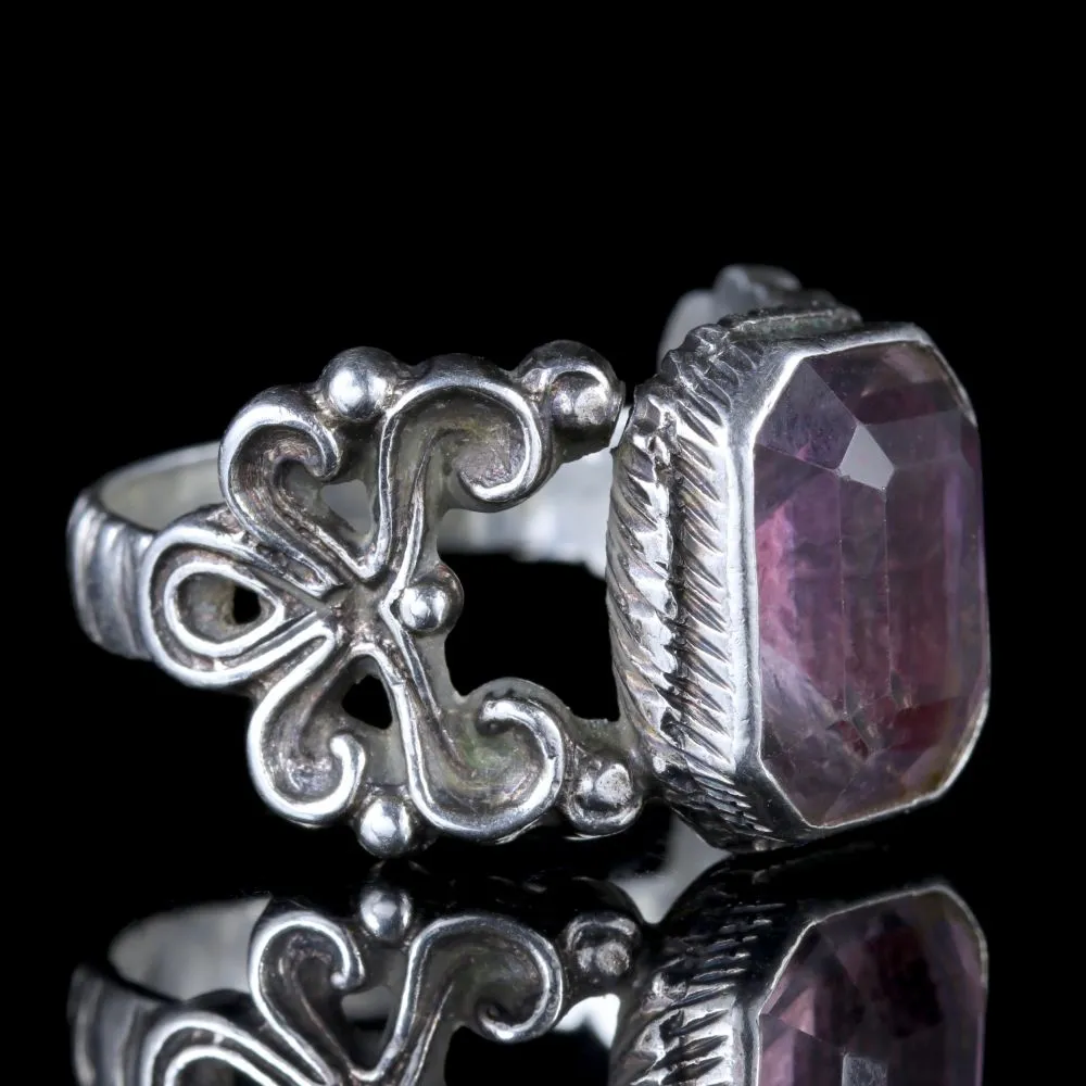 Antique Georgian Large Amethyst Silver Bishops Ring Circa 1800