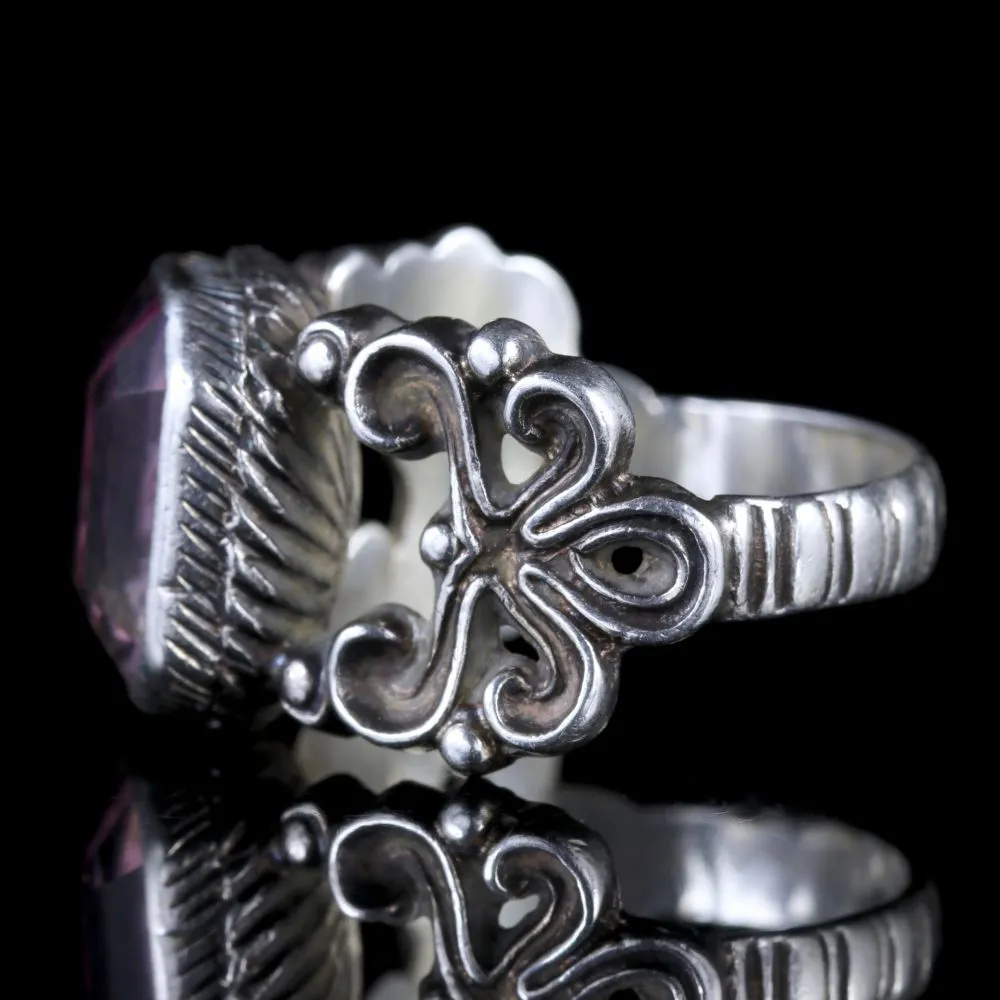 Antique Georgian Large Amethyst Silver Bishops Ring Circa 1800