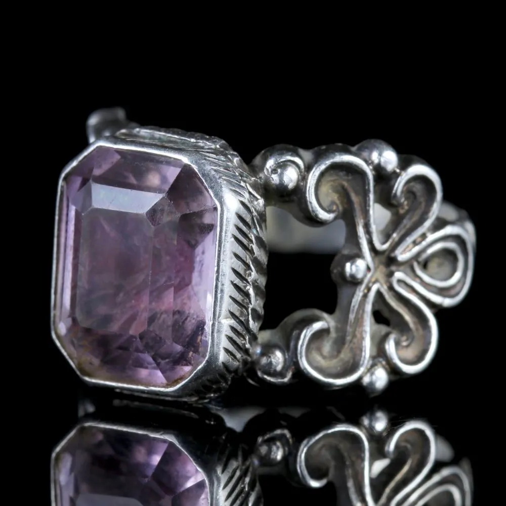 Antique Georgian Large Amethyst Silver Bishops Ring Circa 1800