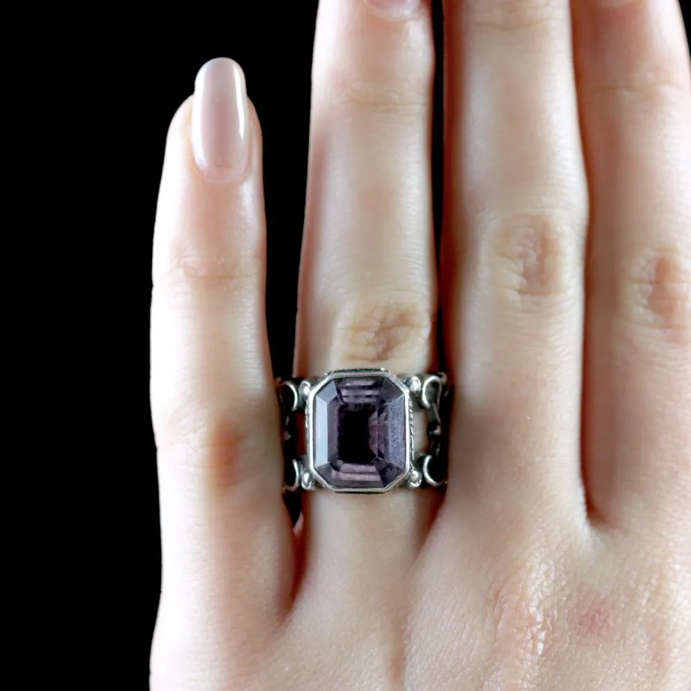 Antique Georgian Large Amethyst Silver Bishops Ring Circa 1800