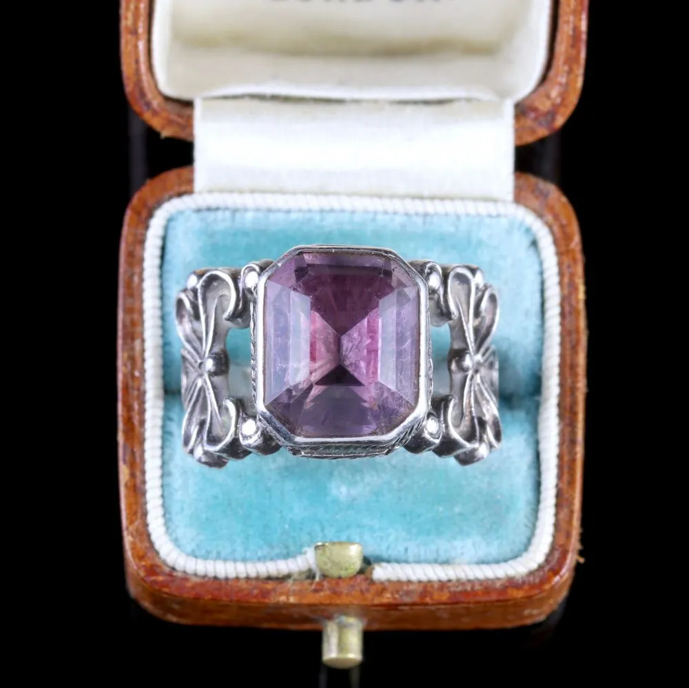 Antique Georgian Large Amethyst Silver Bishops Ring Circa 1800