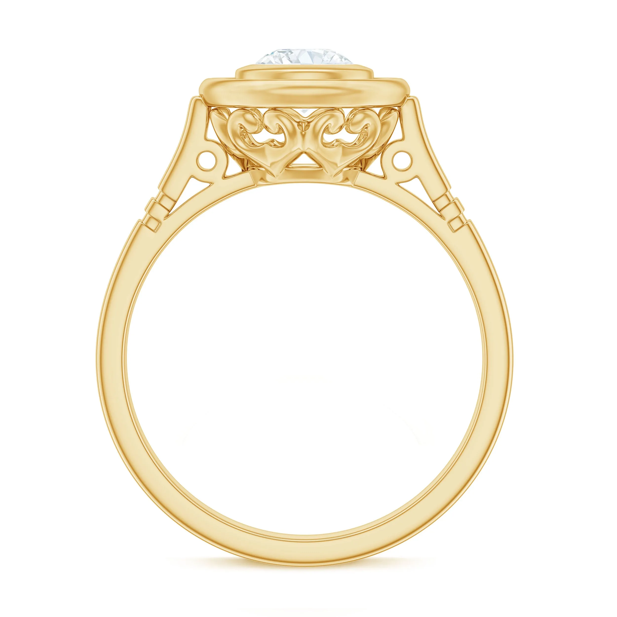 Antique Style Round Simulated Diamond Solitaire Ring in Gold