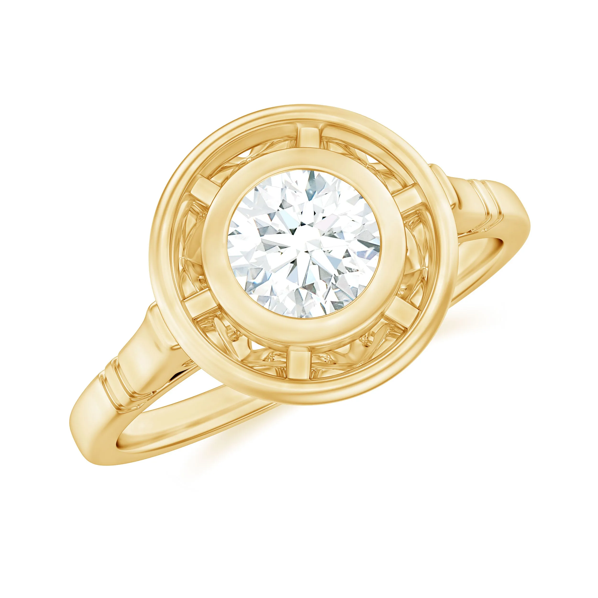 Antique Style Round Simulated Diamond Solitaire Ring in Gold