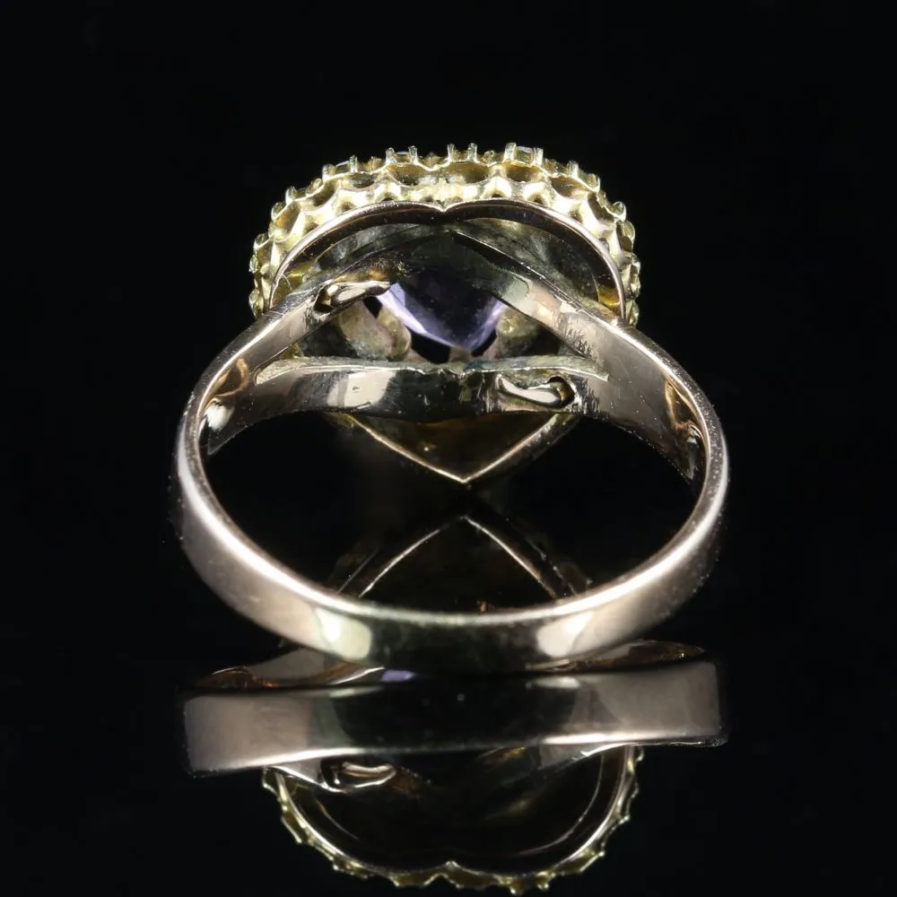 Antique Victorian Amethyst Pearl Heart Ring Circa 1880 18Ct Gold