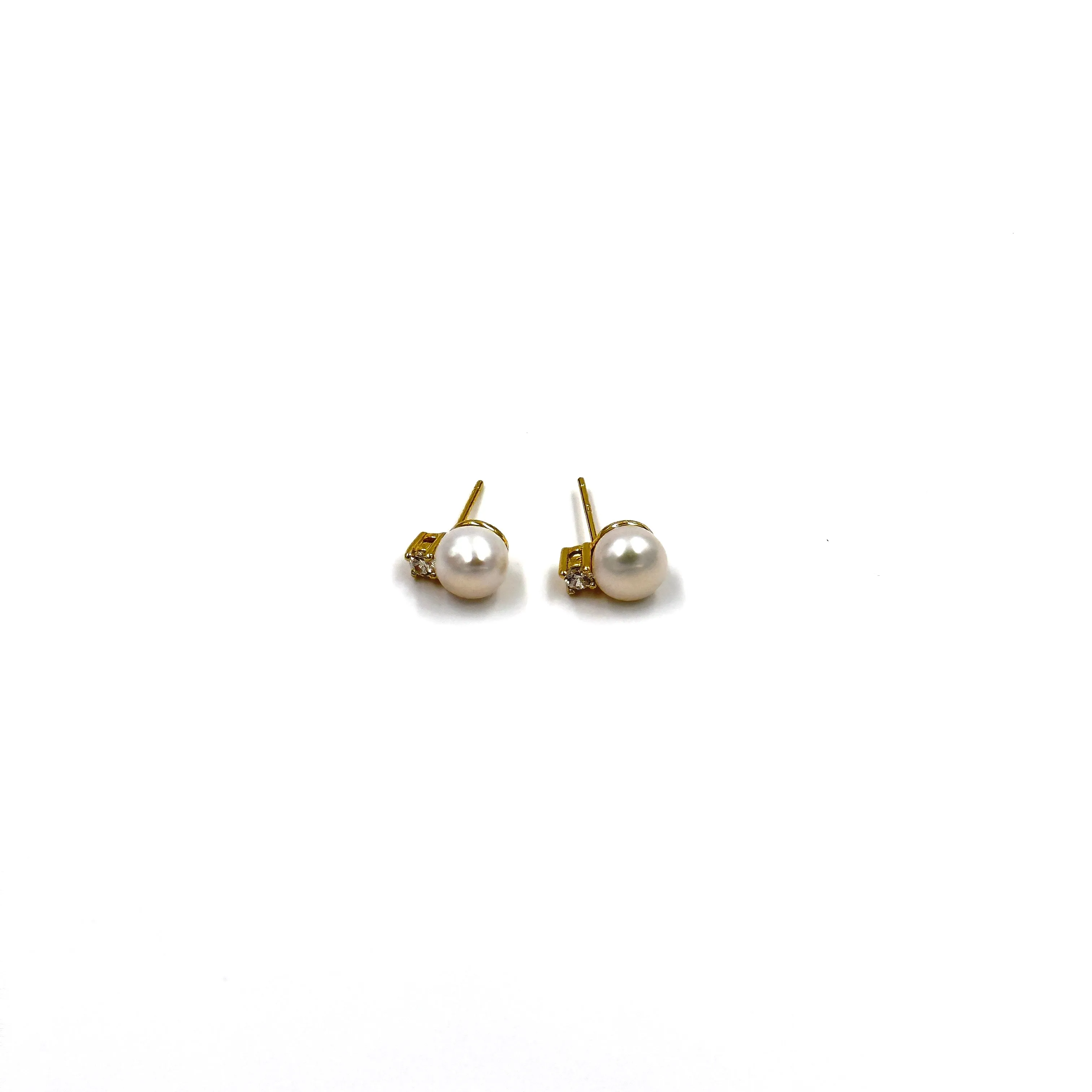 Ashley Gold Sterling Silver Gold Plated Pearl And CZ Stud Earrings