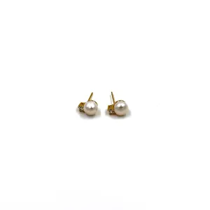 Ashley Gold Sterling Silver Gold Plated Pearl And CZ Stud Earrings