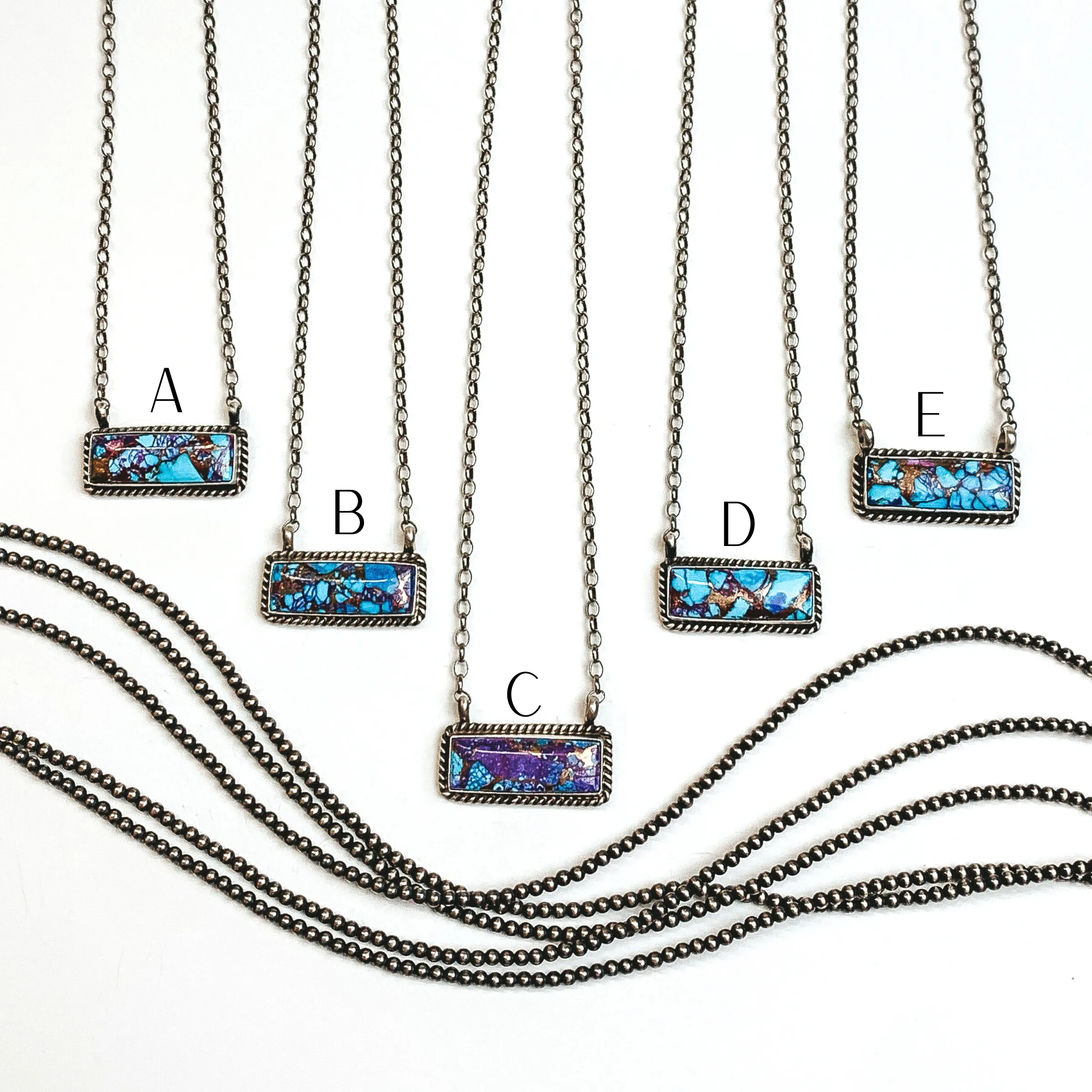 Augustine Largo | Navajo Handmade Sterling Silver Chain Necklace with Purple Mojave and Turquoise Remix Bar