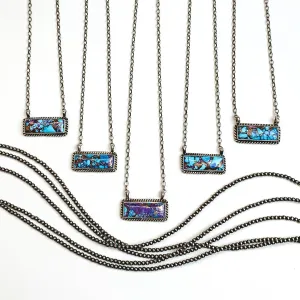 Augustine Largo | Navajo Handmade Sterling Silver Chain Necklace with Purple Mojave and Turquoise Remix Bar