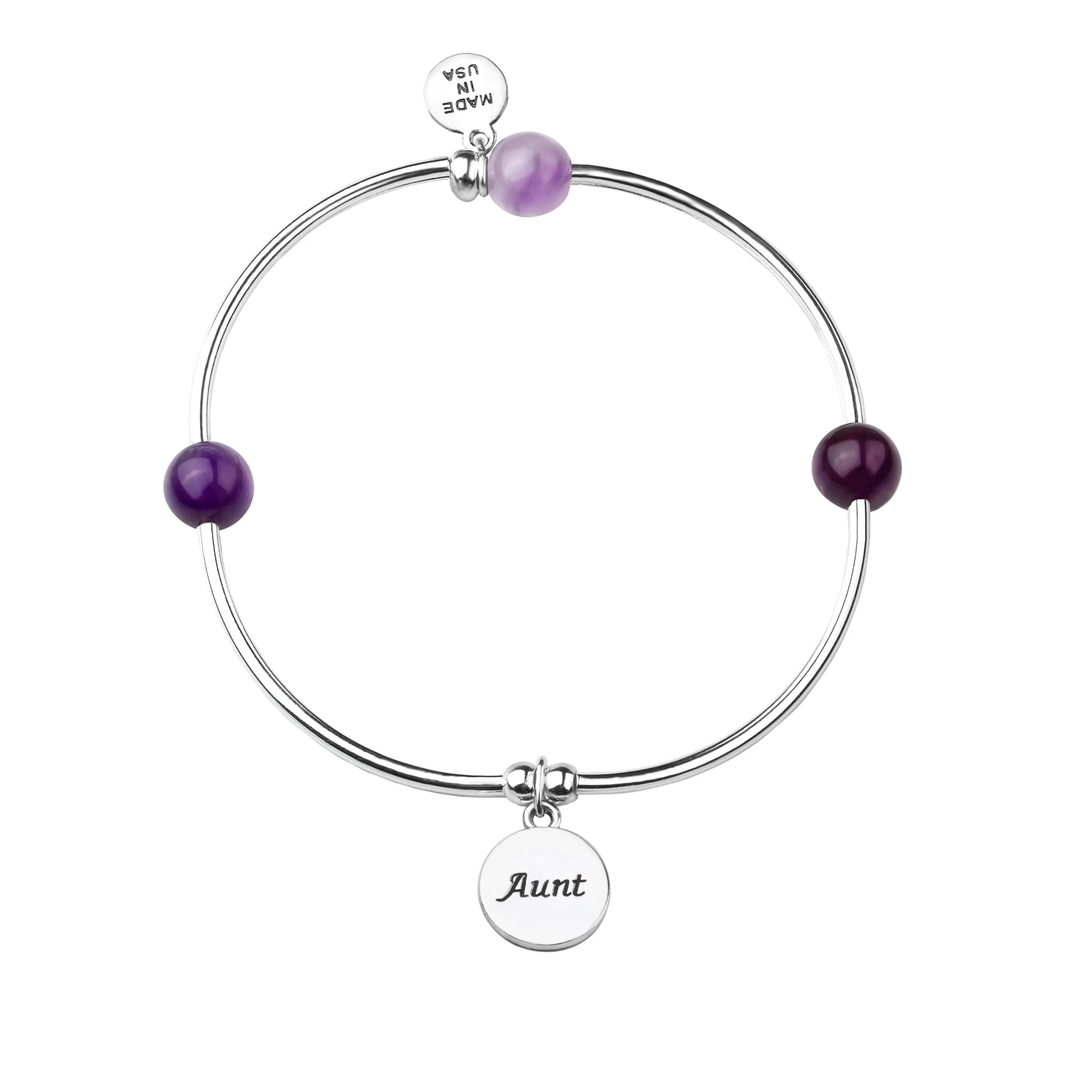 Aunt | Soft Bangle Charm Bracelet | Amethyst