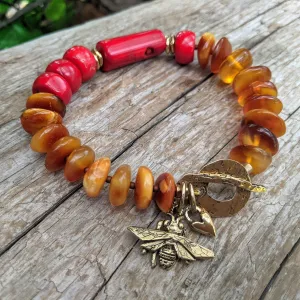 Baltic Amber & Coral Bracelet