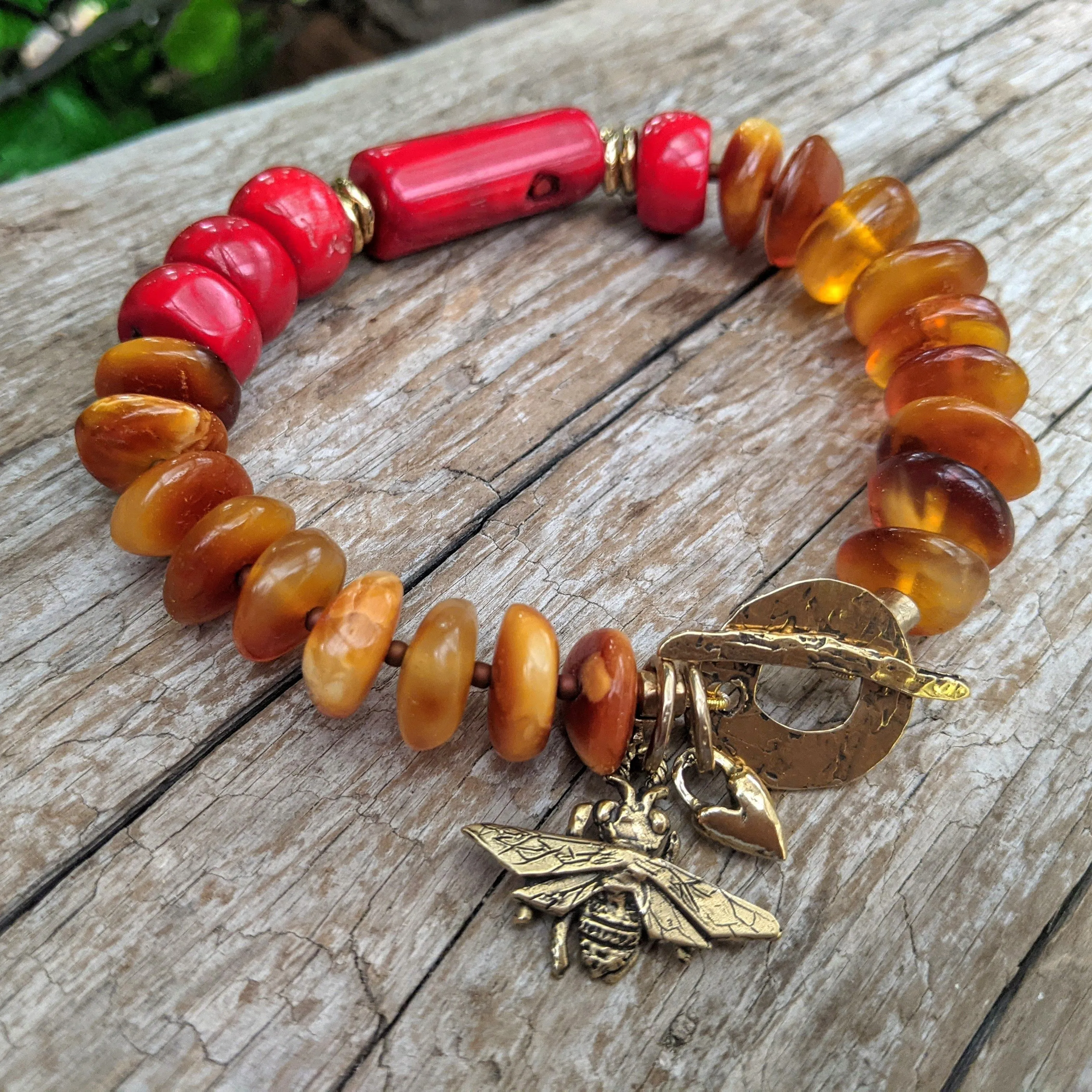 Baltic Amber & Coral Bracelet